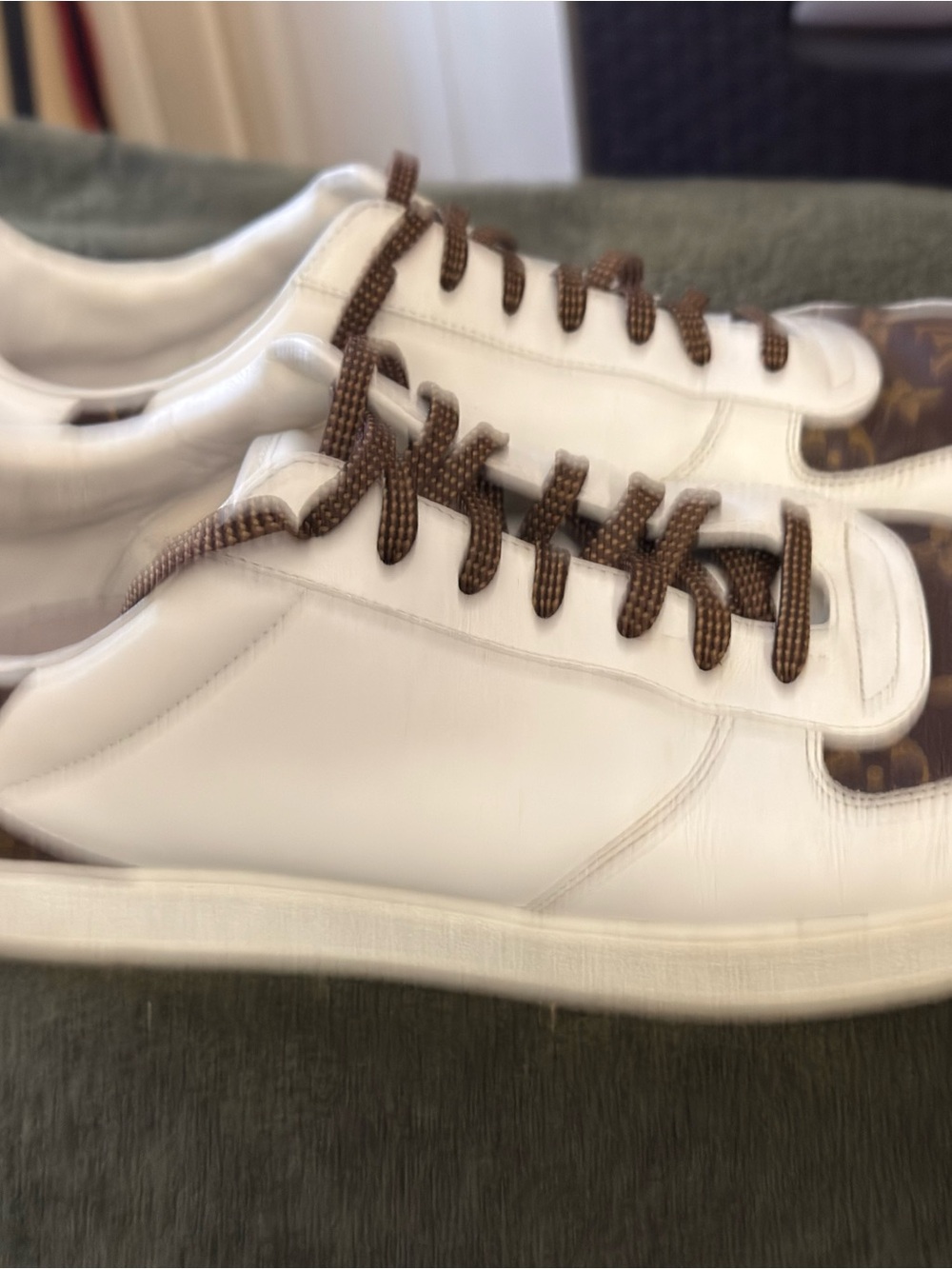 Louis Vuitton White Leather Men's Sneakers with Brown Accents